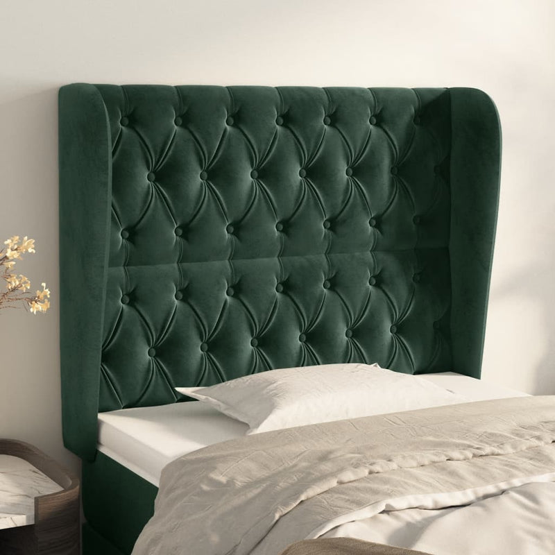 vidaXL sötétzöld bársony fejtámla szárnyakkal 93 x 23 x 118/128 cm
