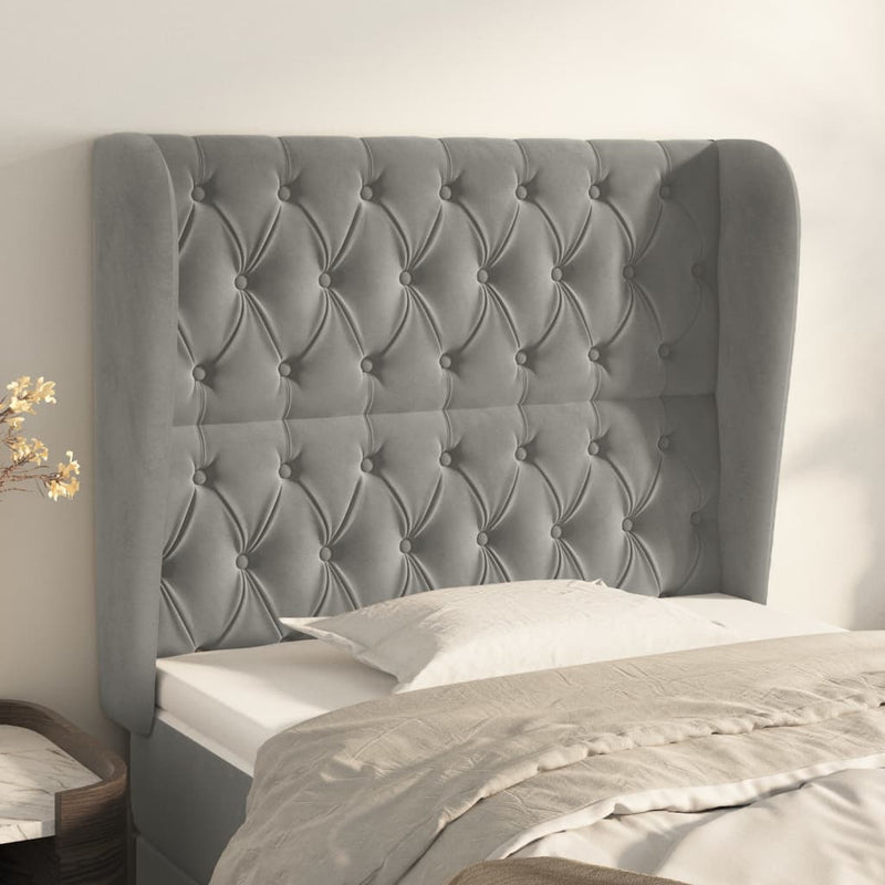vidaXL világosszürke bársony fejtámla szárnyakkal103 x 23 x 118/128 cm