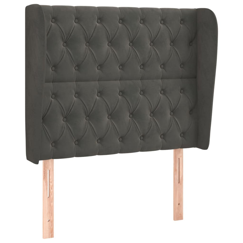 vidaXL sötétszürke bársony fejtámla szárnyakkal 103 x 23 x 118/128 cm