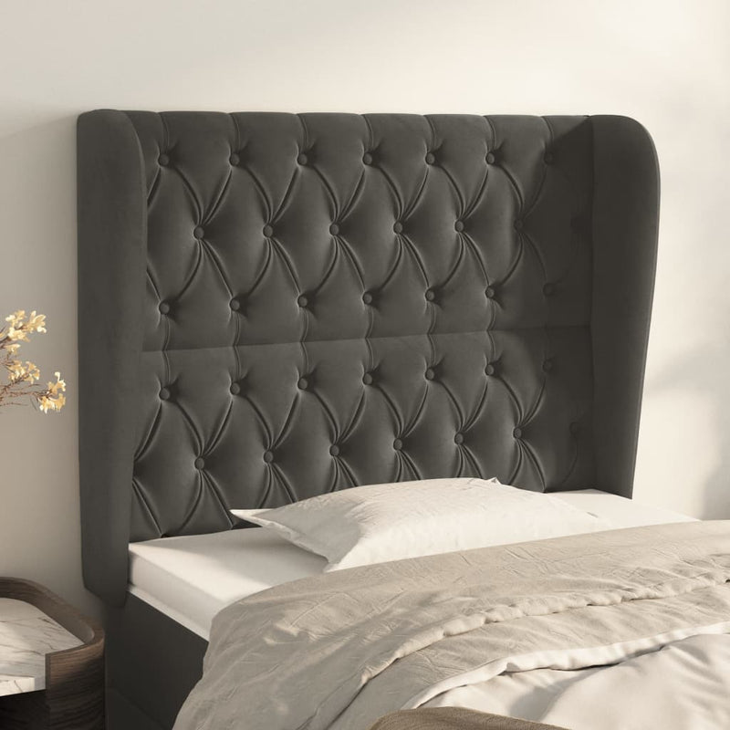 vidaXL sötétszürke bársony fejtámla szárnyakkal 103 x 23 x 118/128 cm