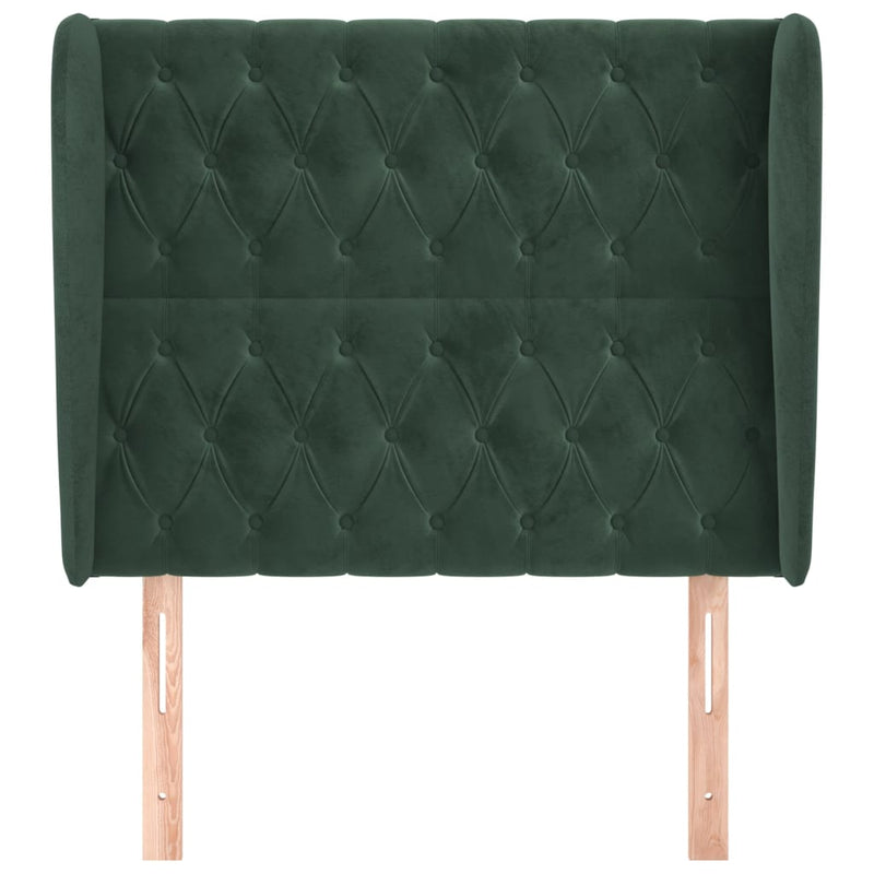 vidaXL sötétzöld bársony fejtámla szárnyakkal 103 x 23 x 118/128 cm