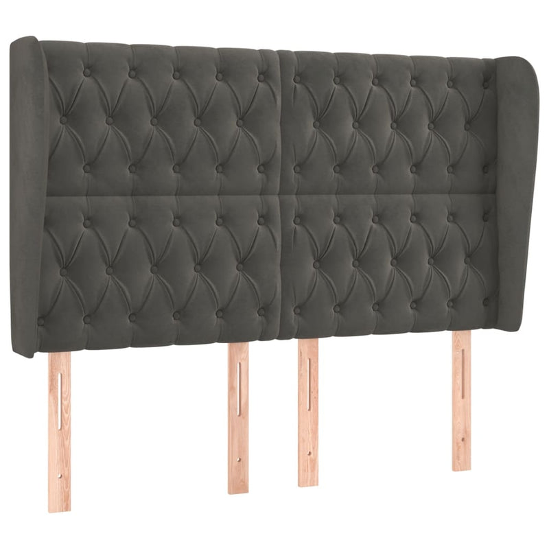 vidaXL sötétszürke bársony fejtámla szárnyakkal 147 x 23 x 118/128 cm