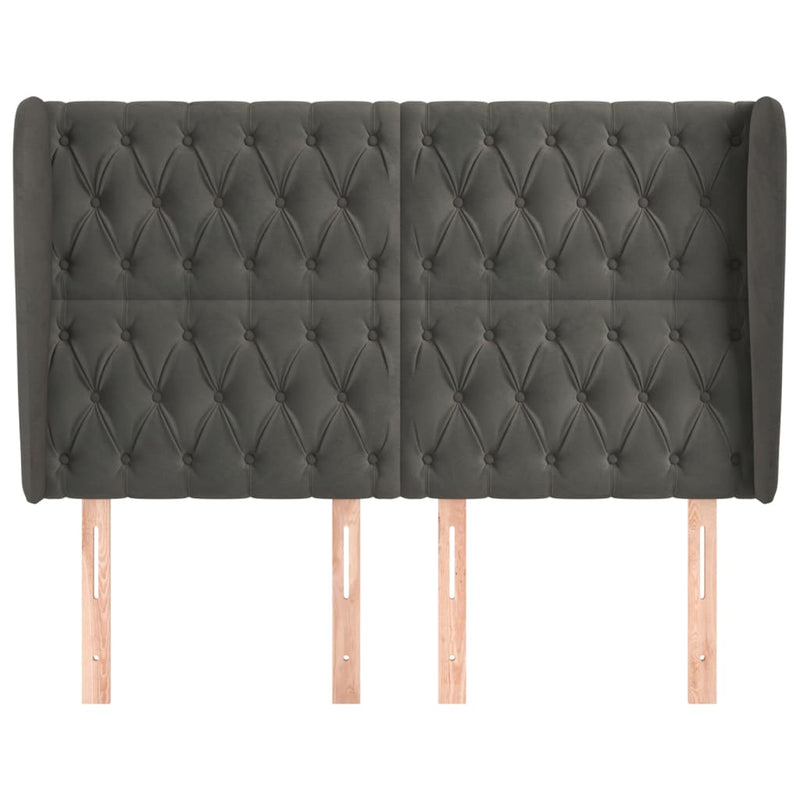 vidaXL sötétszürke bársony fejtámla szárnyakkal 147 x 23 x 118/128 cm