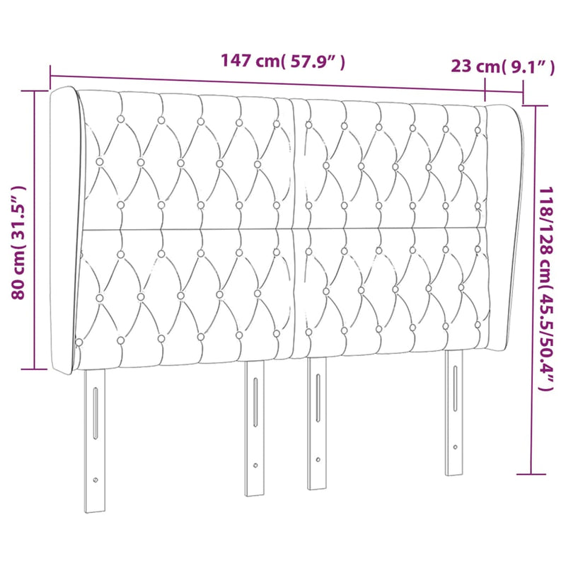 vidaXL sötétszürke bársony fejtámla szárnyakkal 147 x 23 x 118/128 cm