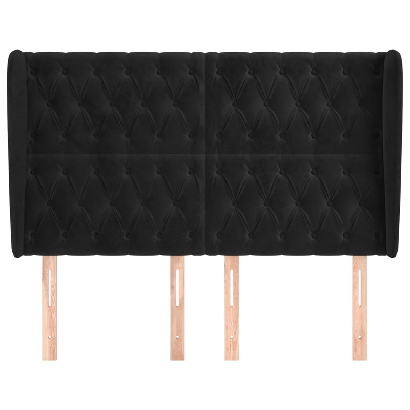 vidaXL fekete bársony fejtámla szárnyakkal 147 x 23 x 118/128 cm