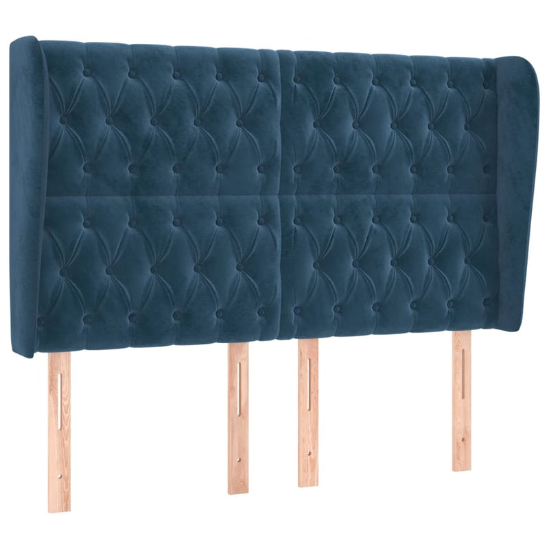 vidaXL sötétkék bársony fejtámla szárnyakkal 147 x 23 x 118/128 cm