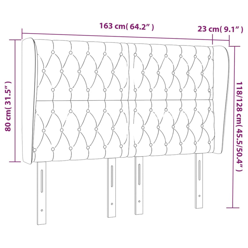 vidaXL sötétszürke bársony fejtámla szárnyakkal 163 x 23 x 118/128 cm