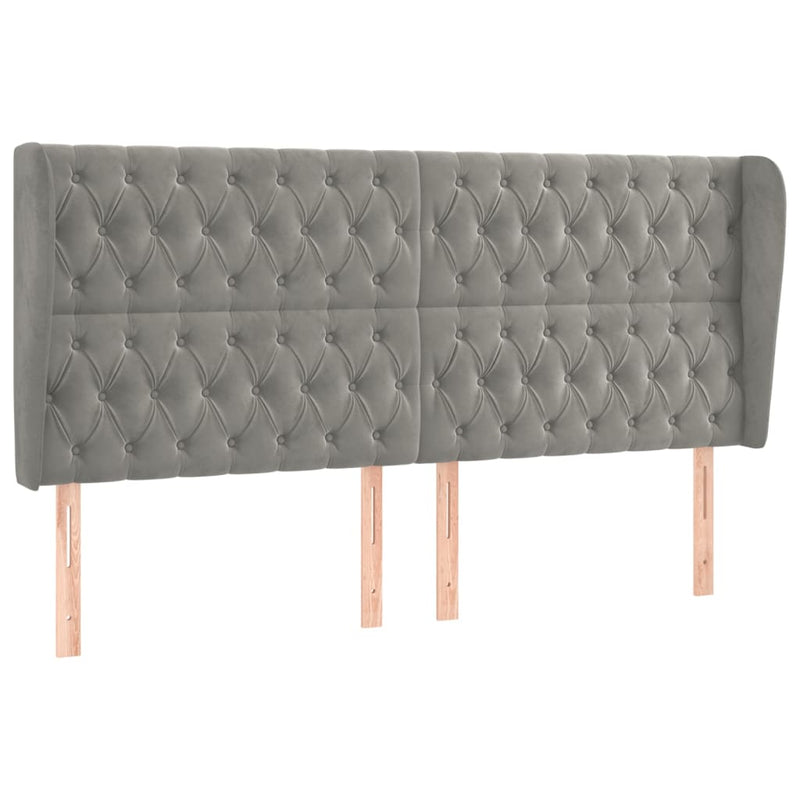 vidaXL világosszürke bársony fejtámla szárnyakkal 183x23x118/128 cm