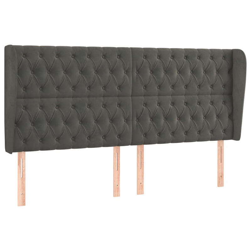 vidaXL sötétszürke bársony fejtámla szárnyakkal 183x23x118/128 cm