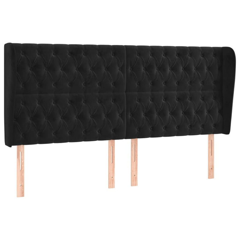 vidaXL fekete bársony fejtámla szárnyakkal 183x23x118/128 cm