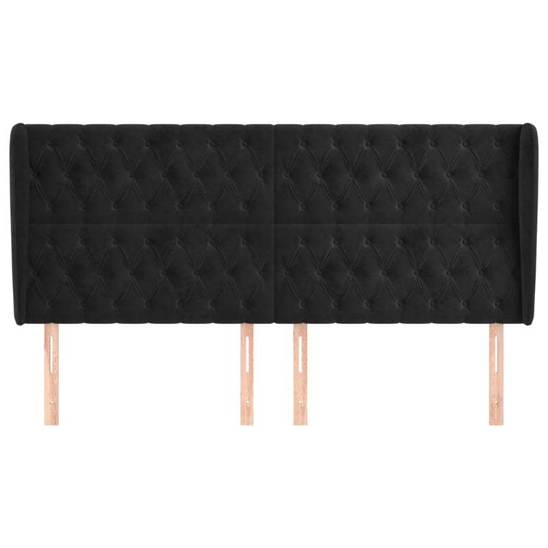 vidaXL fekete bársony fejtámla szárnyakkal 183x23x118/128 cm