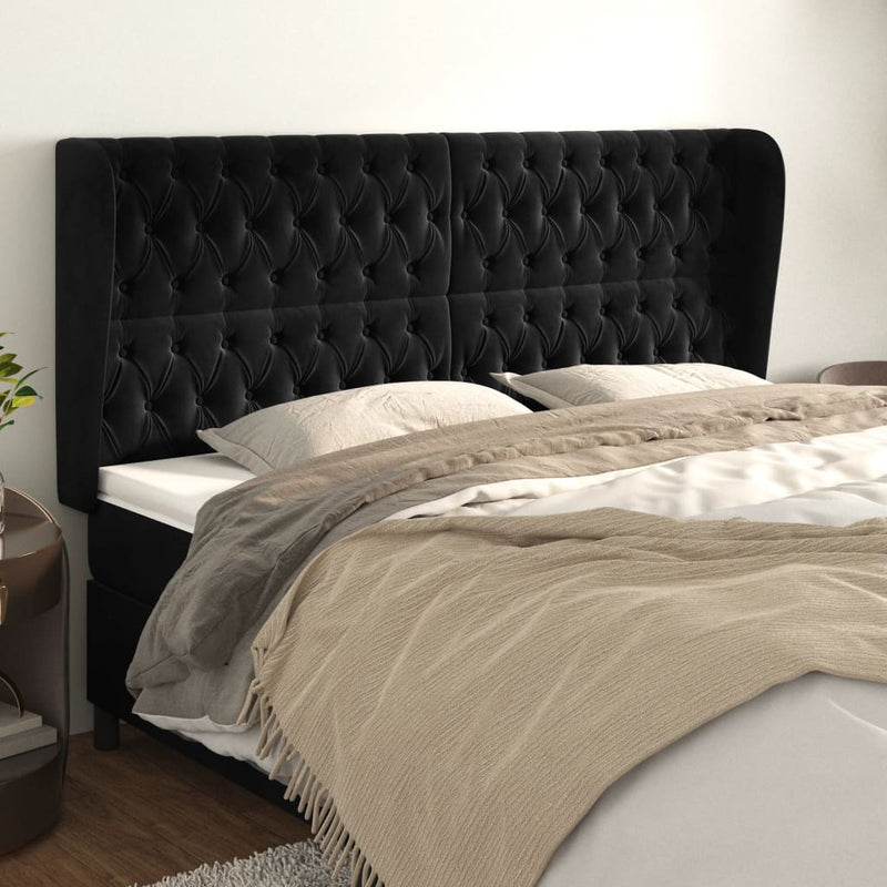 vidaXL fekete bársony fejtámla szárnyakkal 183x23x118/128 cm