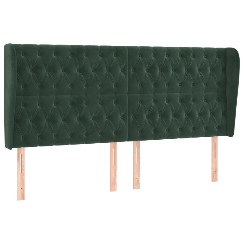 vidaXL sötétzöld bársony fejtámla szárnyakkal 183x23x118/128 cm