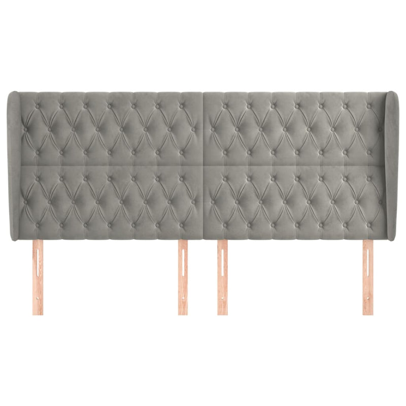 vidaXL világosszürke bársony fejtámla szárnyakkal 203x23x118/128 cm