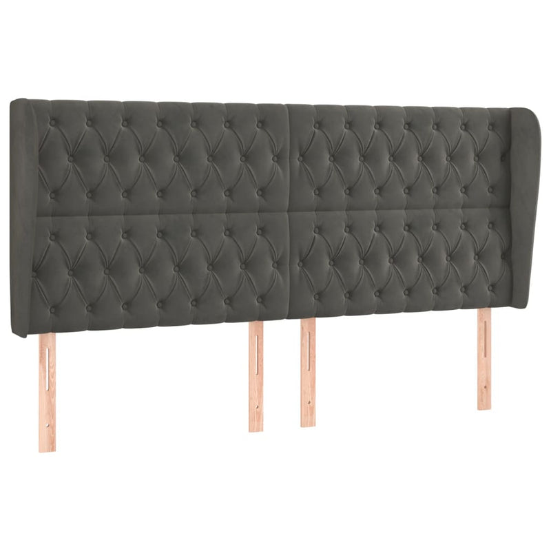 vidaXL sötétszürke bársony fejtámla szárnyakkal 203x23x118/128 cm