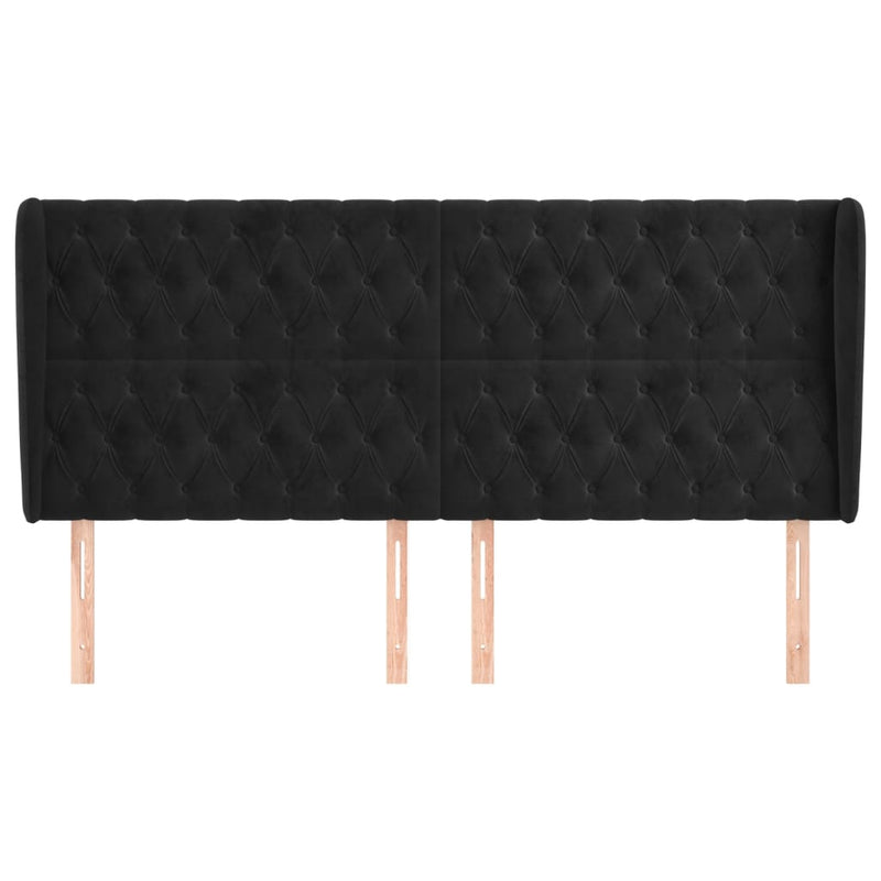 vidaXL fekete bársony fejtámla szárnyakkal 203x23x118/128 cm