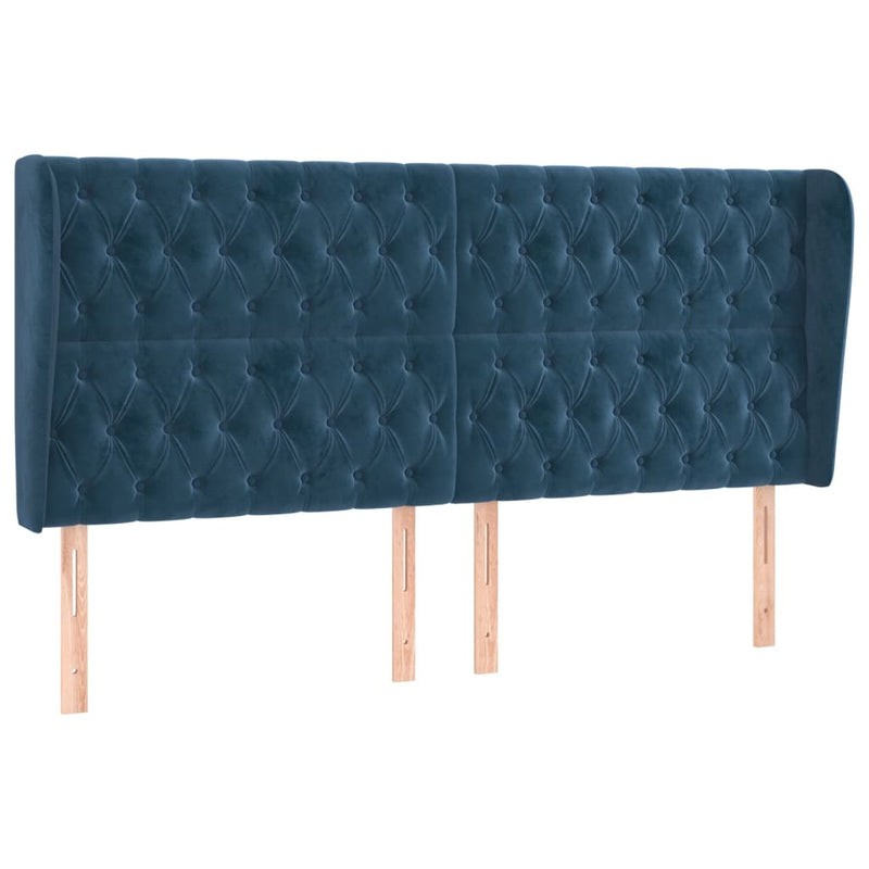 vidaXL sötétkék bársony fejtámla szárnyakkal 203x23x118/128 cm
