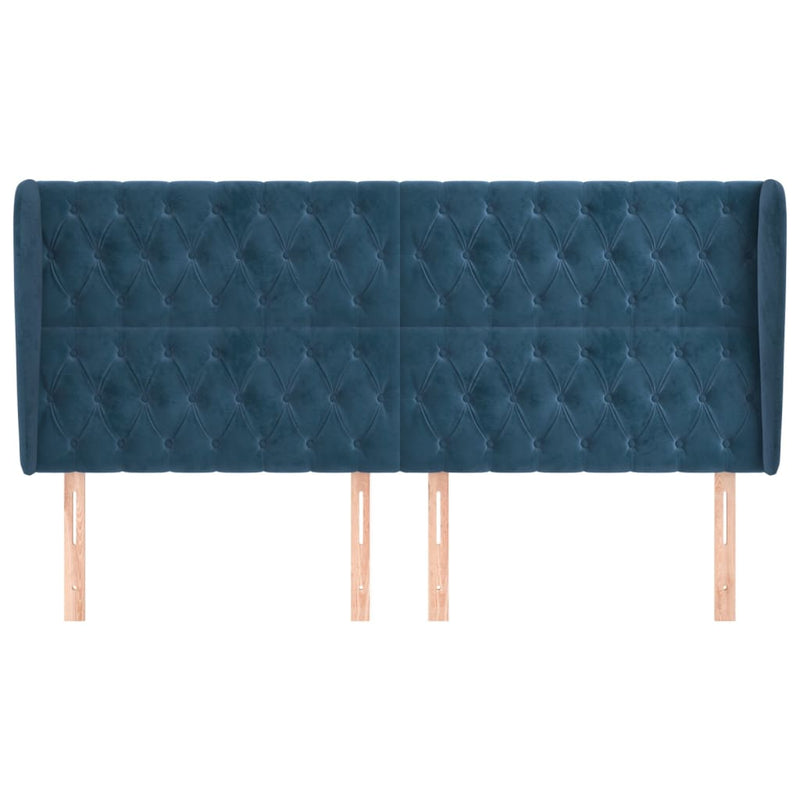 vidaXL sötétkék bársony fejtámla szárnyakkal 203x23x118/128 cm