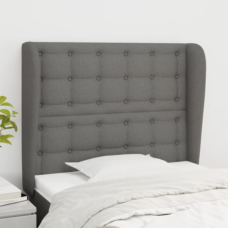 vidaXL sötétszürke szövet fejtámla szárnyakkal 83 x 23 x 118/128 cm