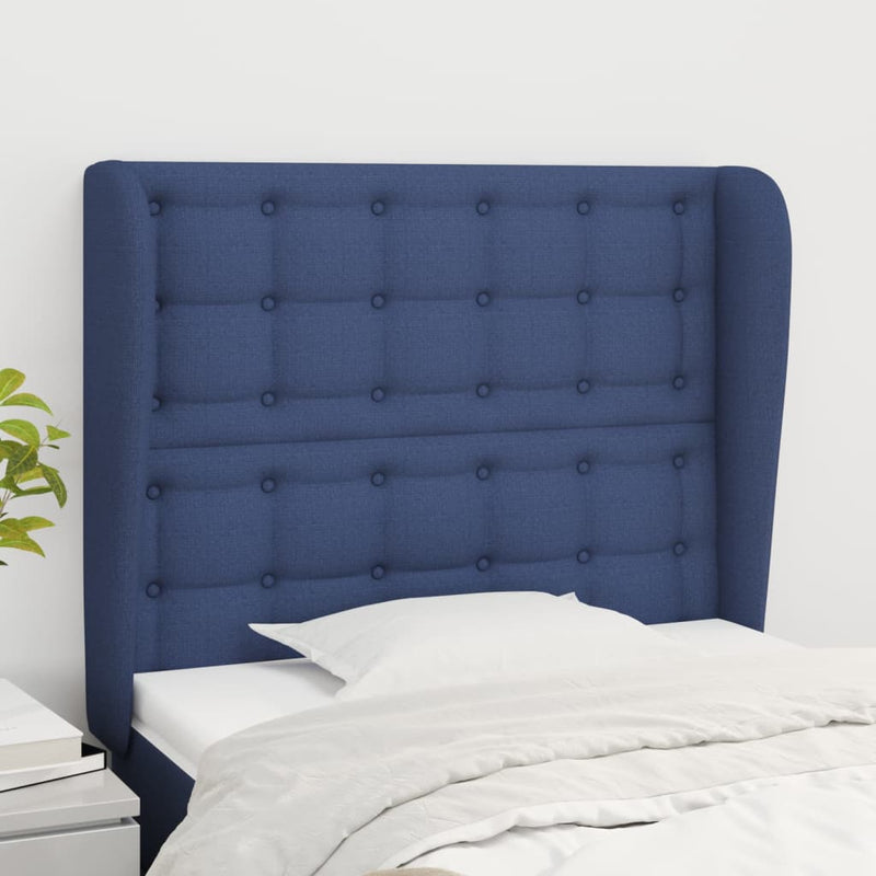 vidaXL kék szövet fejtámla szárnyakkal 83 x 23 x 118/128 cm