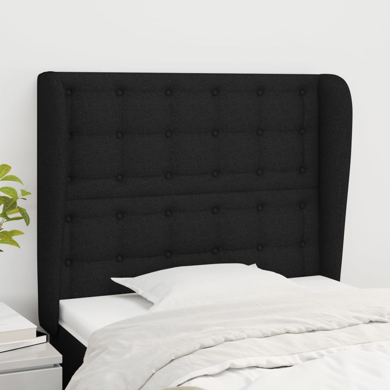 vidaXL fekete szövet fejtámla szárnyakkal 93 x 23 x 118/128 cm