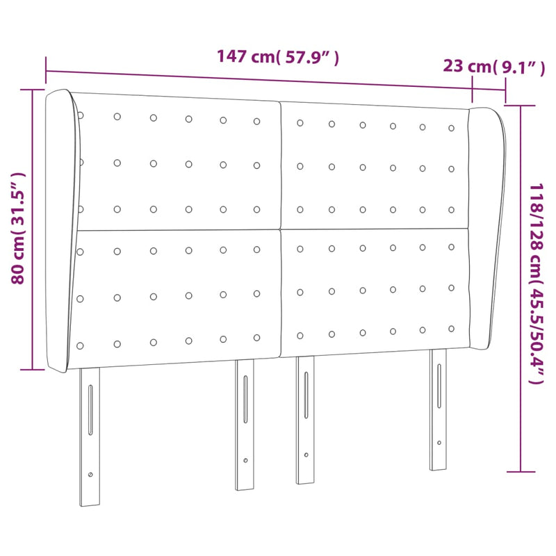 vidaXL sötétbarna szövet fejtámla szárnyakkal 147 x 23 x 118/128 cm