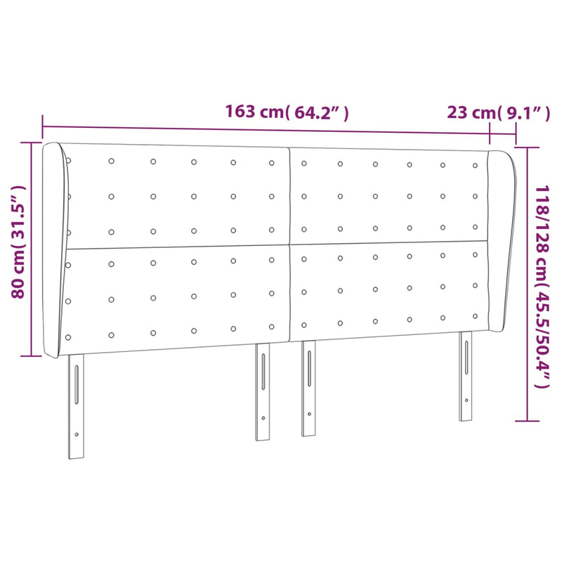 vidaXL sötétszürke szövet fejtámla szárnyakkal 163 x 23 x 118/128 cm