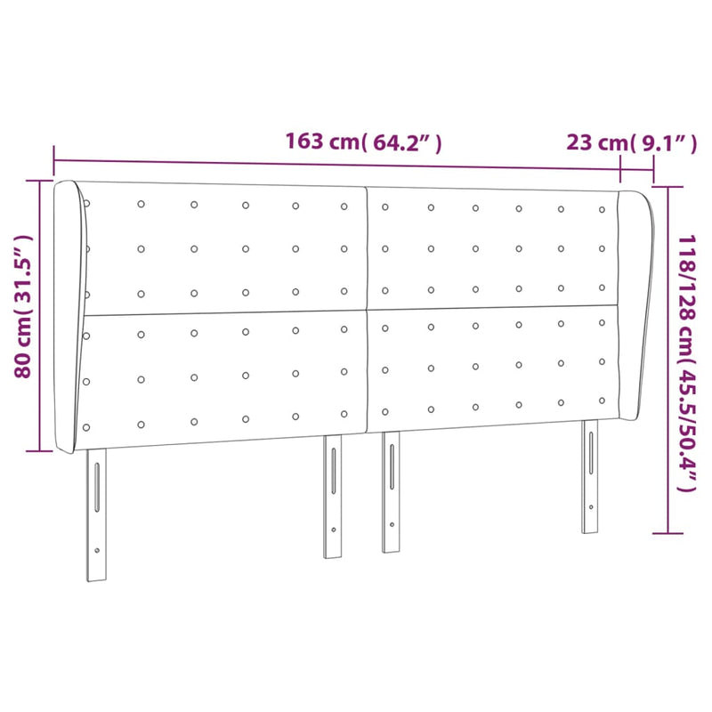 vidaXL sötétbarna szövet fejtámla szárnyakkal 163 x 23 x 118/128 cm
