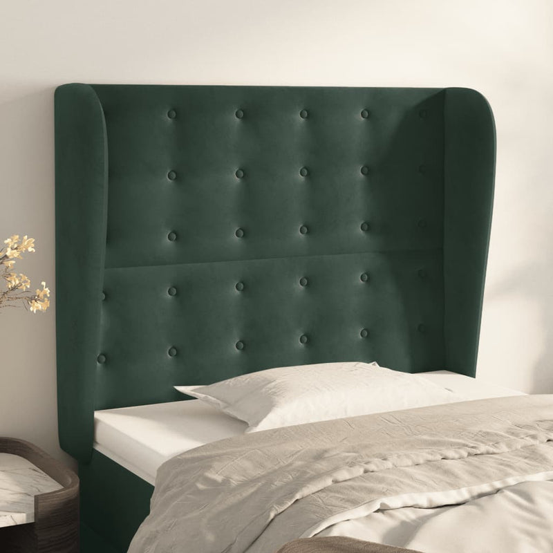 vidaXL sötétzöld bársony fejtámla szárnyakkal 83 x 23 x 118/128 cm