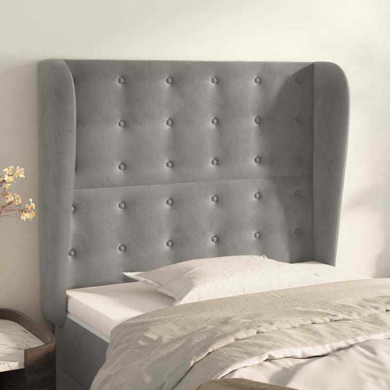 vidaXL világosszürke bársony fejtámla szárnyakkal103 x 23 x 118/128 cm