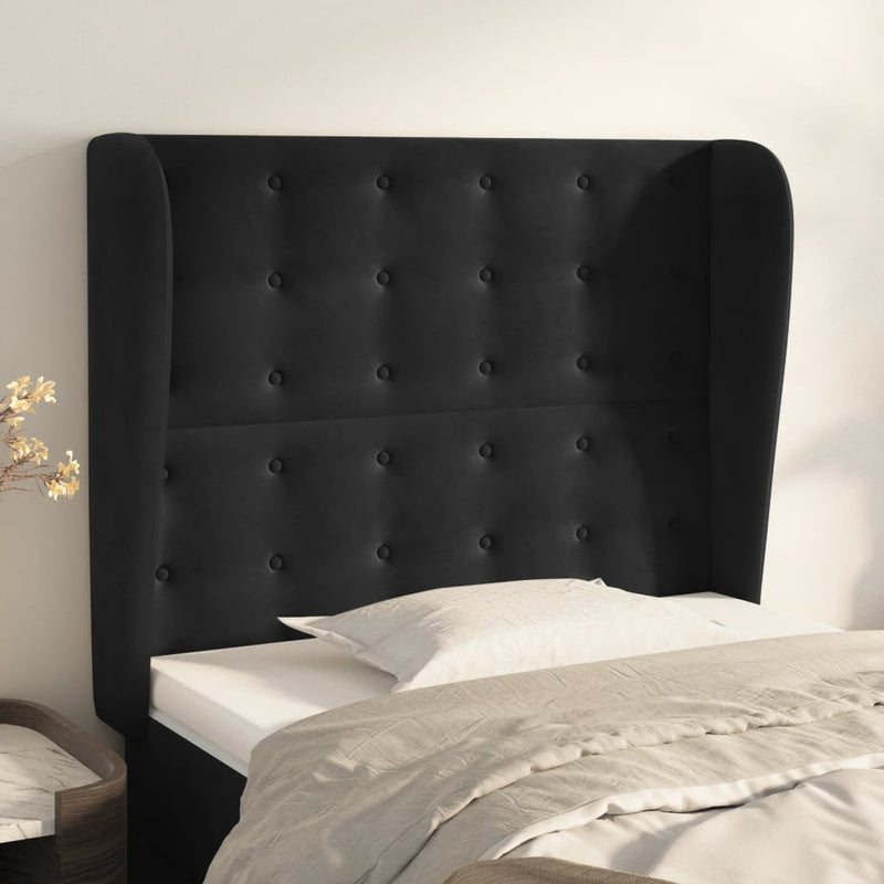 vidaXL fekete bársony fejtámla szárnyakkal 103 x 23 x 118/128 cm