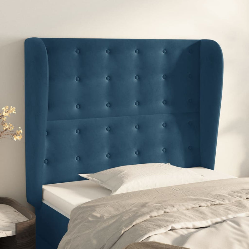 vidaXL sötétkék bársony fejtámla szárnyakkal 103 x 23 x 118/128 cm