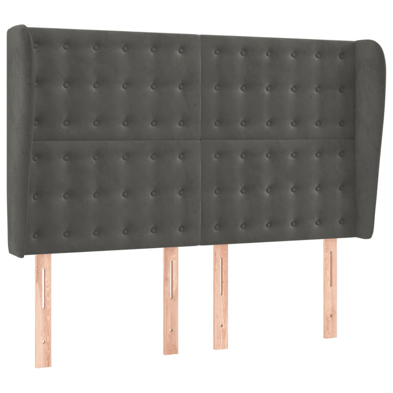 vidaXL sötétszürke bársony fejtámla szárnyakkal 147 x 23 x 118/128 cm
