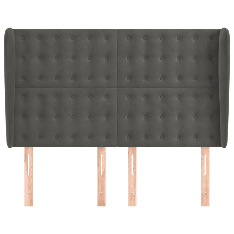 vidaXL sötétszürke bársony fejtámla szárnyakkal 147 x 23 x 118/128 cm