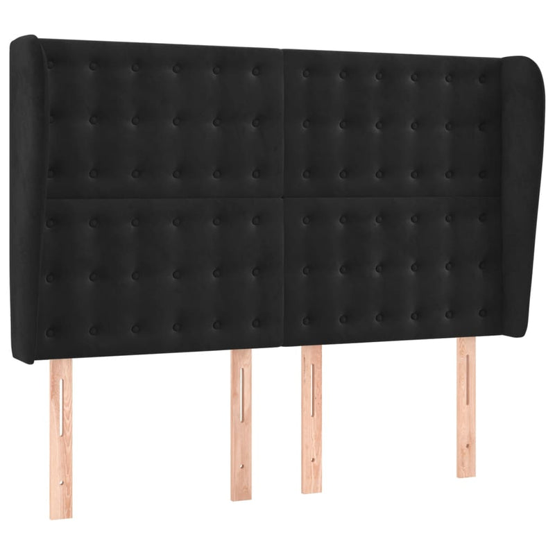 vidaXL fekete bársony fejtámla szárnyakkal 147 x 23 x 118/128 cm