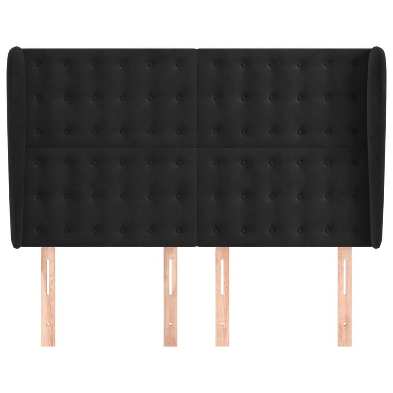 vidaXL fekete bársony fejtámla szárnyakkal 147 x 23 x 118/128 cm