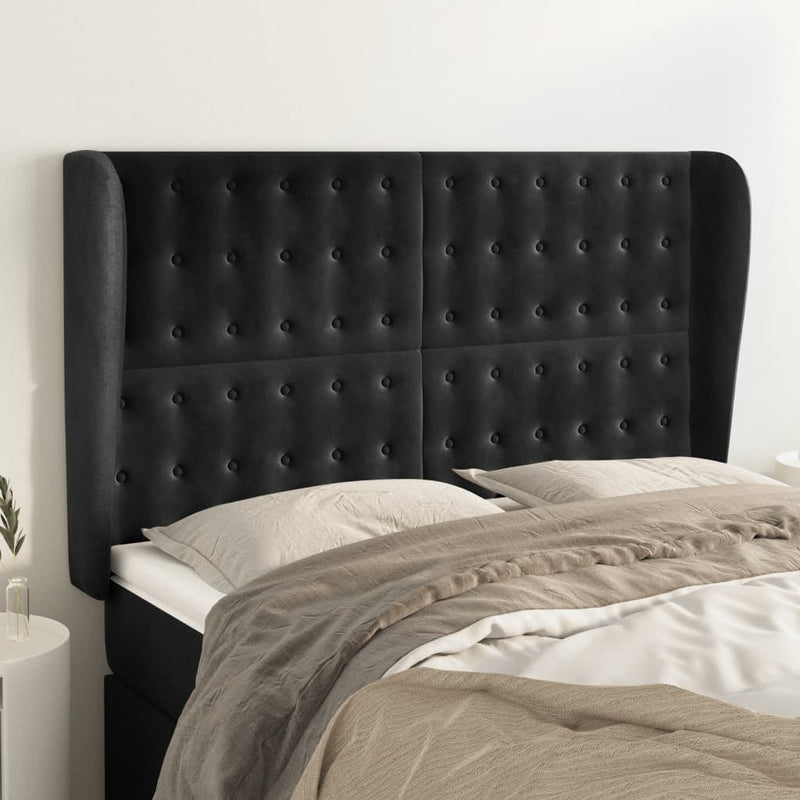 vidaXL fekete bársony fejtámla szárnyakkal 147 x 23 x 118/128 cm