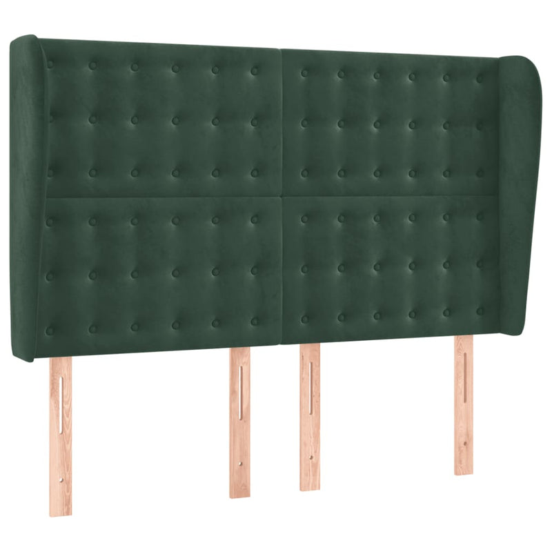vidaXL sötétzöld bársony fejtámla szárnyakkal 147 x 23 x 118/128 cm