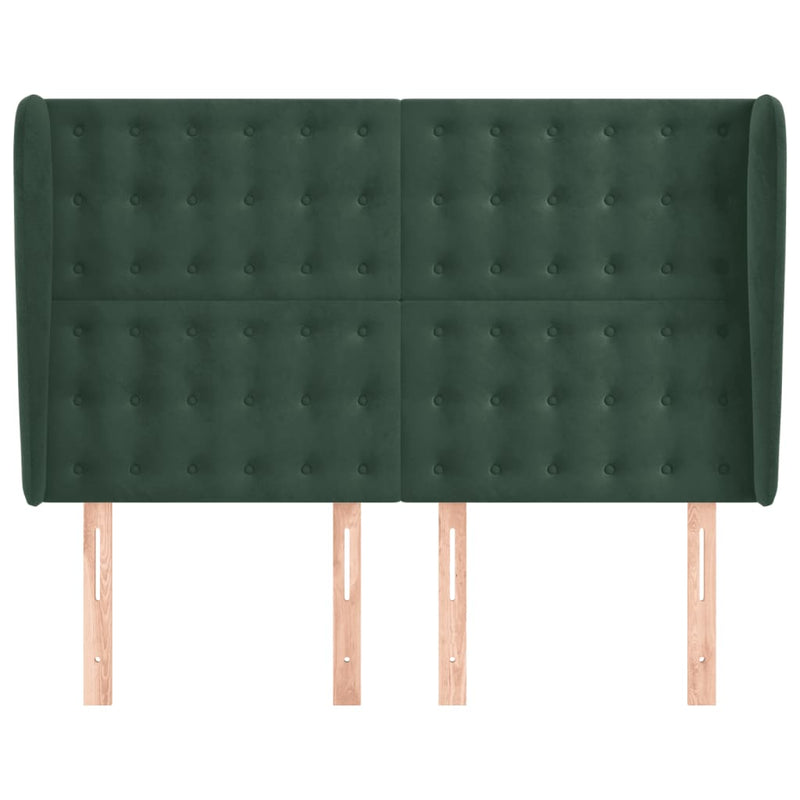 vidaXL sötétzöld bársony fejtámla szárnyakkal 147 x 23 x 118/128 cm