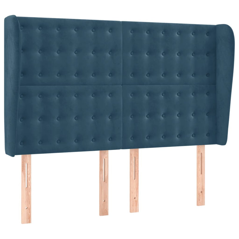 vidaXL sötétkék bársony fejtámla szárnyakkal 147 x 23 x 118/128 cm