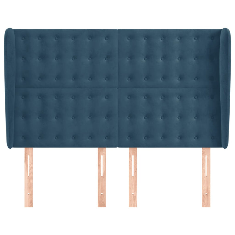 vidaXL sötétkék bársony fejtámla szárnyakkal 147 x 23 x 118/128 cm
