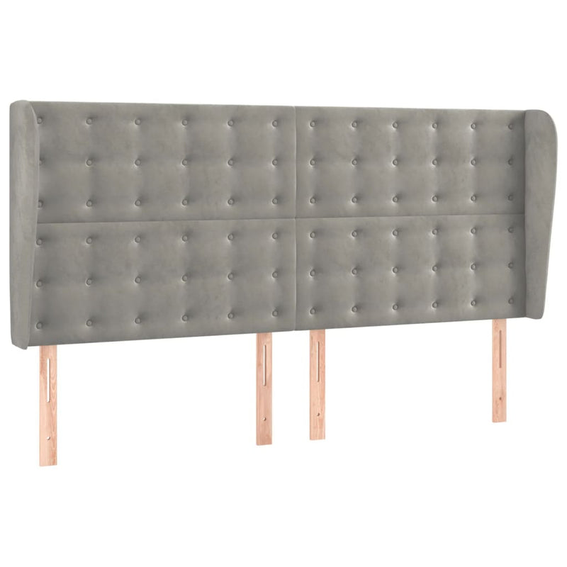 vidaXL világosszürke bársony fejtámla szárnyakkal 163x23x118/128 cm