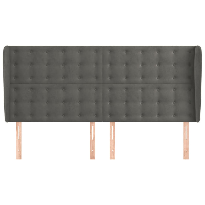 vidaXL sötétszürke bársony fejtámla szárnyakkal 163 x 23 x 118/128 cm