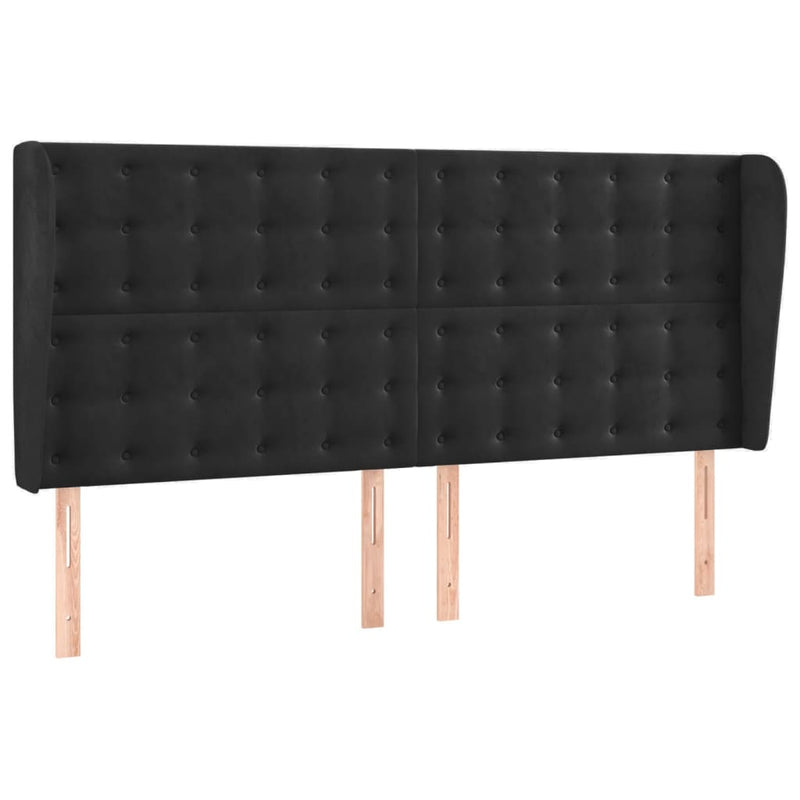 vidaXL fekete bársony fejtámla szárnyakkal 163 x 23 x 118/128 cm