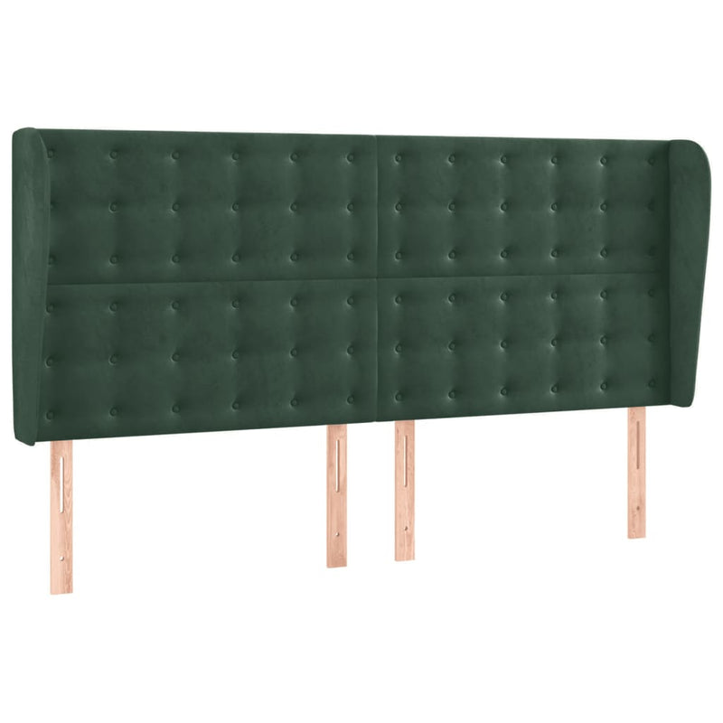 vidaXL sötétzöld bársony fejtámla szárnyakkal 163 x 23 x 118/128 cm