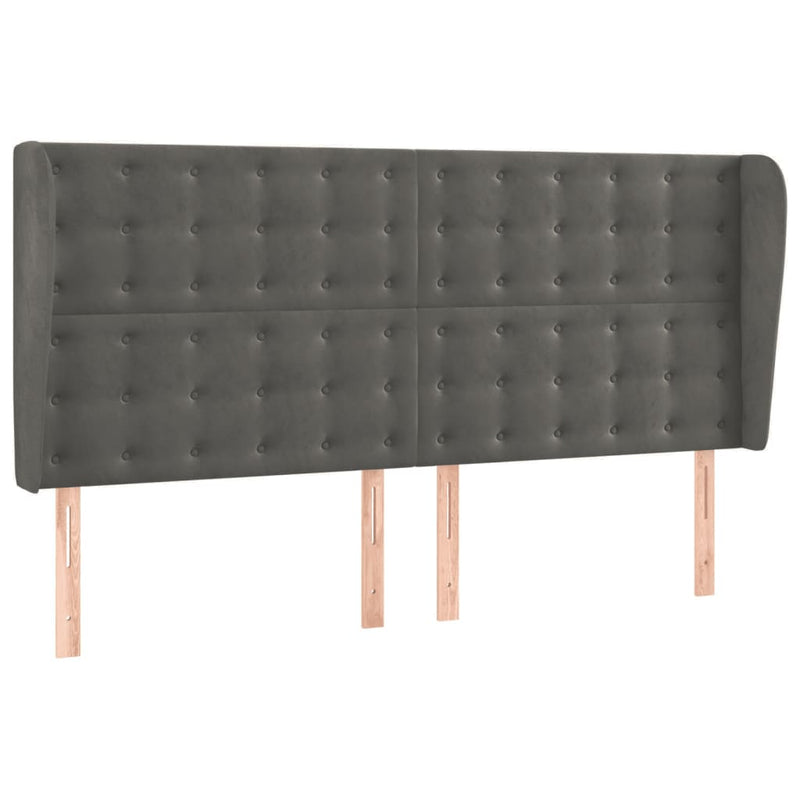 vidaXL sötétszürke bársony fejtámla szárnyakkal 183x23x118/128 cm