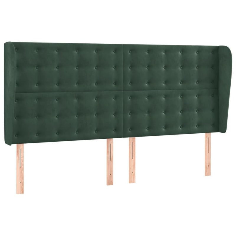 vidaXL sötétzöld bársony fejtámla szárnyakkal 183x23x118/128 cm
