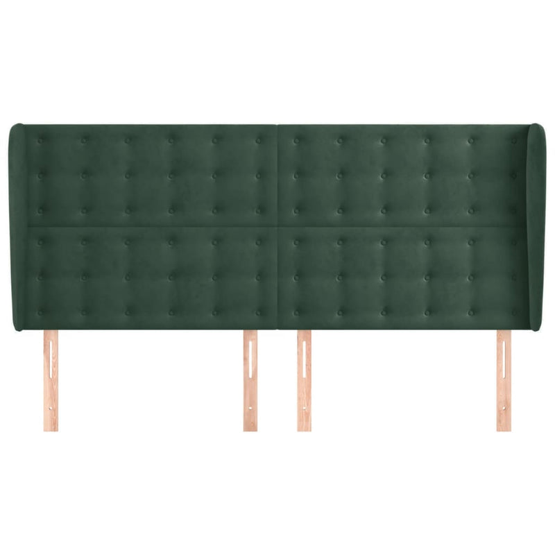 vidaXL sötétzöld bársony fejtámla szárnyakkal 183x23x118/128 cm