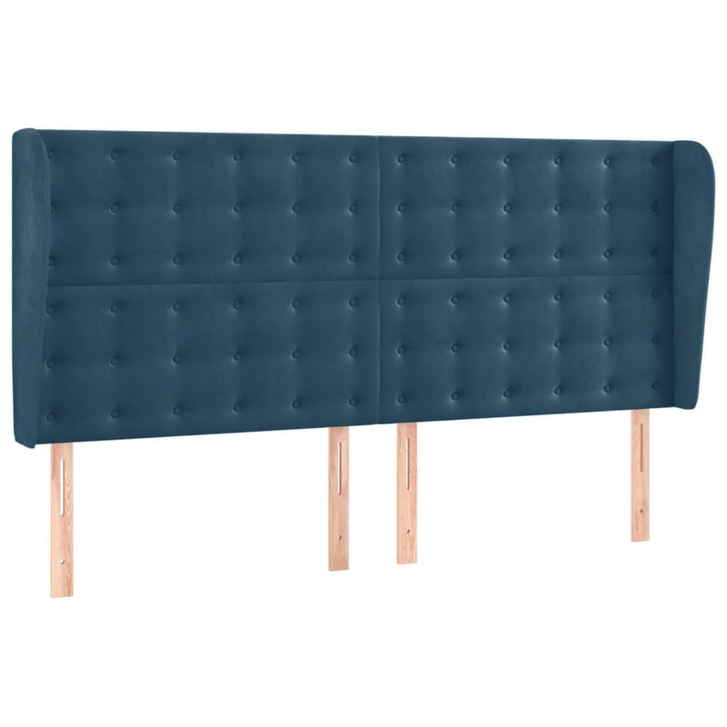 vidaXL sötétkék bársony fejtámla szárnyakkal 183x23x118/128 cm