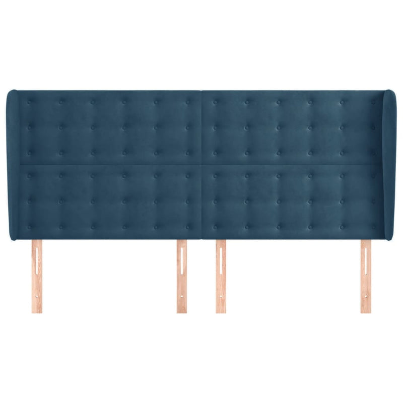 vidaXL sötétkék bársony fejtámla szárnyakkal 183x23x118/128 cm